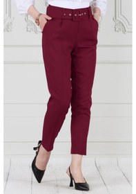 Resim Sevitli Beli Kemerli Pileli Kalem Pantolon-bordo-3679-bordo Bordo 