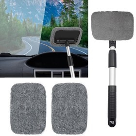 Resim Cam Temizleyici, Mikrofiber Araba Cam Temizleyici, 2 Yeniden Kullanılabilir Yıkanabilir Mikrofiber Ped ve Uzatılabilir Saplı Otomatik İç Cam Sileceği Kiti 
