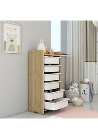 Resim Lino 6 Sepetli Çok Amaçlı Oyuncak ve Düzenleme Dolabı Safir Meşe Mdf Açık Kahverengi 