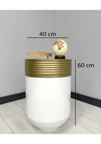 Resim Elegant Dekoratif Eskitme Darbuka Parlak Beyaz Sehpa 60cm 