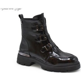 Resim Venüs 2353511k Düz Topuk Üç Tokalı Deri Kadın Bot Siyah Rugan 