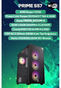 Resim Game Garaj PRIME S57 R7-5700 16 GB 1 TB SSD 16 GB RX9060XT Free Dos Oem Paket Masaüstü Oyuncu Bilgisayarı 