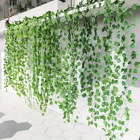 Resim 1 adet Yeşil Yapraklı Sarmal Dekoratif Işıklar, Pil ile Çalışır, Asılı Sarmal, Yatak Odası, Parti, Düğün, Noel, Şükran Günü, Dört Mevsim Dekorasyonu, Ev, Şömine, Merdivenler, Korkuluklar, Balkon, Koridor, Perde Dekorasyonu 
