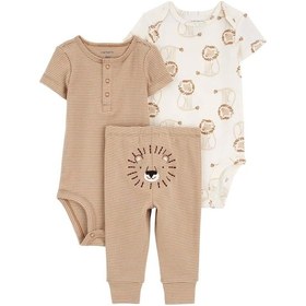 Resim Yenisinial Erkek Bebek Body Pantolon Set 3'lü Paket Kahverengi Kahverengi 