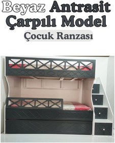 Resim Beyaz Antrasit Çarpılı Model Çocuk Ranzası 