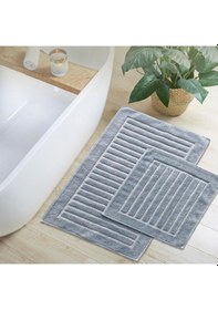 Resim Line Gri Doğal Pamuklu 2'li Banyo Halısı Paspası Seti Makinede Yıkanabilir Klozet Takımı Gri 