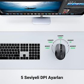 Resim UGREEN Dizüstü Bilgisayar Kablosuz Fare Ergonomik Sessiz Tıklama USB Fare, Hassas Takip Bilgisayar Faresi, Gecikmesiz Duyarlı 18 Aylık Pil Ömrü, 4000 DPI Ayarlanabilir 