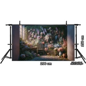 Resim Venspor Romantik Çiçek Bahçesi ve Ahşap Detaylarla Dekoratif Arkaplan 200x150cm Fon Duvar Örtüsü 