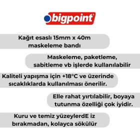 Resim Bigpoint | Maskeleme Bandı, 15 mm x 40 M, Hotmelt Tutkallı Özel Yapışma 