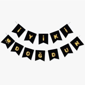 Resim Siyah Gold Iyi Ki Doğdun Yaldızlı Banner 