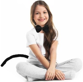 Resim Mey Ithalat® Peluş Siyah Renk Kuyruk ve Papyon Yetişkin Çocuk Uyumlu 
