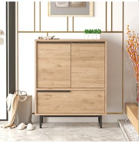Resim Lidya Ayakkabılık Çok Amaçlı Dolap 3 Kapaklı Metal Ayaklı Sepet Kahverengi 