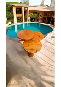 Resim Ahşap Mantar Sehpa 3 Lü Set Açık Meşe Masif Doğal Fiskos Sehpa Ve Zigon Takımı Açık Meşe 