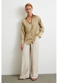 Resim Diagonal Desen Gömlek Bej Bej 