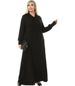Resim Melsay Butik Fularlı Siyah Uzun Kollu Büyük Beden Kadın Elbise Geniş Siyah 