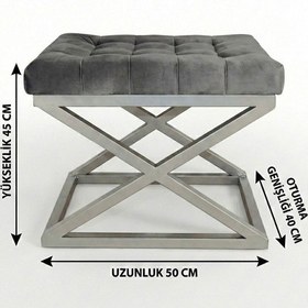 Resim Nexus Babyface Kapitoneli Puf - Krom Metal X Ayaklı Modern Bench 50x40 Cm Antrasit 