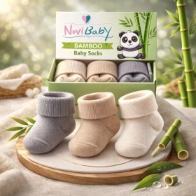 Resim Novibaby 3'lü Bambu Yenidoğan Bebek Çorabı I Uncle I 0-6 Ay 