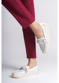 Resim Lızy Bağcıksız Ortopedik Rahat Taban Kalp Desenli Kadın Babet Ayakkabı Kt - Beyaz Beyaz 