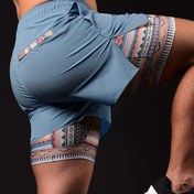 Resim Erkekler için Yazlık Rahat Kabile Baskılı Şortlar - Nefes Alabilen Polyester, Elastik Bel Bandı, Makinede Yıkanabilir, Düzenli Kalıp, Kestane Rengi, Plaj ve Dış Mekan Aktiviteleri için Mükemmel, Günlük Giyim | Trend Erkek Şortları | Fermuar Detayı 