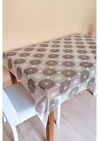 Resim Dantel Görünümlü Üstü Şeffaf Kaplı Muşamba Masa Örtüsü -krem Renk-farklı Ölçülerde-cftrnk Krem 