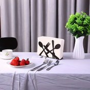 Resim Demir Peçete Tutucu - Ev, Mutfak, Kafe, Restoran Masası Dekorasyonu için Çatal Bıçak Tasarımı - Siyah Metal Kağıt Peçete Düzenleyici - 1 Paket 