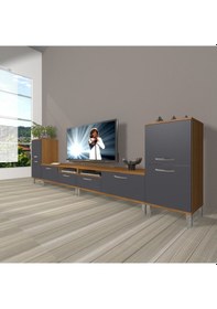Resim Decoraktiv Eko 9200 Mdf Krom Ayaklı Tv Ünitesi Tv Sehpası Ceviz - Antrasit 