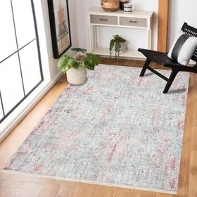 Resim Pembe Soyut Modern Geometrik Etnik Eskitme Desenli Boho Makinada Yıkanabilir Hafif Hav Toz Vermez Leke Tutmaz Kaymaz Taban Dijital Makine Baskı Halı Oturma Odası Salon Yolluk Koridor Mutfak Halısı 