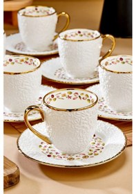 Resim Cooker Royal Bloom 6 Kişilik 180 Ml Porselen Duble Çay Ve Kahve Fincan Takımı Ckr3808 Altın 
