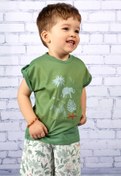 Resim Mininio Erkek Bebek Yeşil Safari Desenli T-shirt 