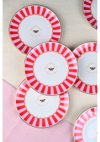 Resim Tabak Evi Porselen Butterfly Collection Altın Yaldızlı Pasta Tabağı Kırmızı 20,50cm 6 Lı Çok Renkli 