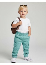 Resim Zekids Erkek Bebek Pamuklu Beli Lastikli Kargo Pantolon-16933 Yeşil 