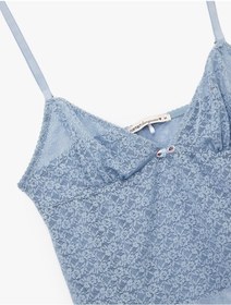 Resim Koton Kalp Yaka İnce Askılı Dantelli Pijama Üstü Mavi 5slk90034mk 