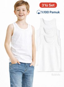 Resim BABİDO "Erkek Çocuk 100% Pamuklu Beyaz Atlet - 2-12 Yaş" paket 3 adet 