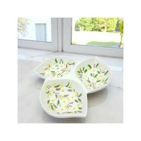 Resim Sharp & Art Seramik Kahvaltılık, Sosluk, Çerezlik ve Sunum Tabağı, 3 Bölmeli Elişlemesi 