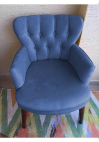 Resim Kayser Home Berjer - Tekli Koltuk - Düz Renk Babyface Kumaş - Ahşap Ceviz Ayak - Mavi Mavi 