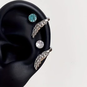 Resim 1 Çift Kadın Melek Kanat Küpe - Yüksek Sırtlı - 3D Kübik Sentetik Zirkon Taşlı, Hipoalerjenik (Kaplamasız) Hafif Bej, Zarif ve Çok Yönlü Günlük Kullanım, Partiler, Düğünler İçin Uygun Fiyatlı Kanat Şekilli Küpe 