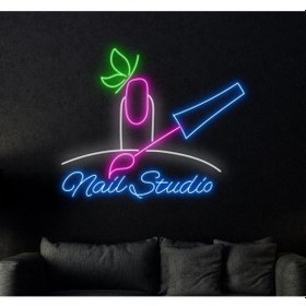 Resim Nail Studio Yazılı Ve Şekilli Neon Tabela Çok Renkli 