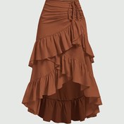 Resim Kadınlar için Şık Kahverengi Asimetrik Fırfır Etek - Çok Katmanlı Tasarım, Polyester, Makinede Yıkanabilir, İlkbahar ve Sonbahar için Mükemmel, Sevimli Eteklere 