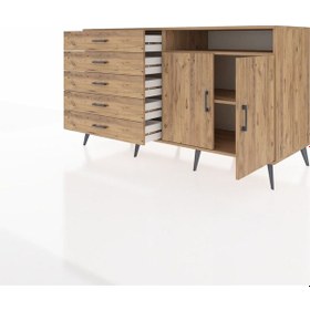 Resim Kronos Konsol 2 Raflı 5 Çekmeceli 2 Kapaklı 176x59x99 Çam-çam Çam-çam 
