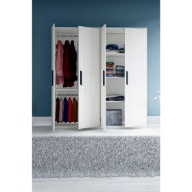 Resim Metalia Gözde Mobilya 4 Kapılı Beyaz Suntalam Aynalı Klasik Tasarım Askı Bölmeli Gardırop Modeli 