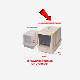 Resim Jumbo Dev Büyük Boy Kapalı Kedi Tuvaleti, Filtreli ve Kürek Hediyeli, 67,5x47x51 cm - VN11095 - Bej 