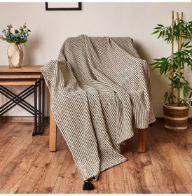 Resim Soft Shiny Koltuk Şalı - Bej / Siyah - 130x170 Cm Çok Renkli 