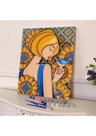 Resim Sayılarla Boyama Seti 40 X 50 Cm Tuval Şasesine Gerili Kadın Ve Kuş 