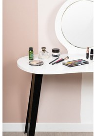 Resim Eva Makyaj Masası Aynalı Makyaj Masası Beyaz Şifonyer Siyah 