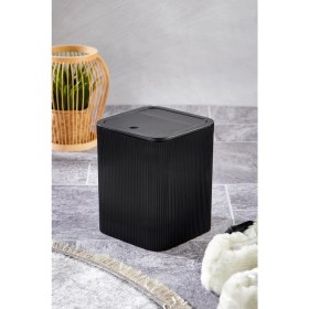 Resim Şık Çizgili Kare Kapaklı Klikli Çöp Kovası, Banyo ve Mutfak Için Ürün 