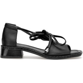 Resim Elit Zeyn 8155 Kadın Hakiki Deri Topuklu Sandalet Siyah Siyah 