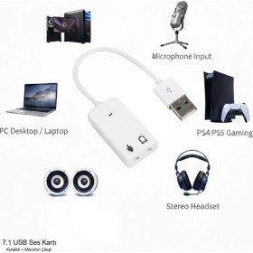 Resim Vorex Gabble 7.1 USB Ses Kartı - Mikrofon Kulaklık Adaptörü - Tak Çalıştır Pc/ps4/ps5 Uyumlu 