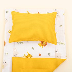 Resim Alt Açma Matı ve Yastık - Çift Taraflı - Hardal Petek - Aslan 