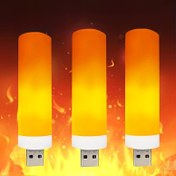 Resim 3 adet USB Alev Etkisi Gece Lambası - Flickering Fire Bulb ile Serin LED Downlight, Kamp, Güç Bankaları ve Rahat Atmosfer için Taşınabilir Masaüstü Aydınlatma, Modern Plastik Tasarım, Kamp Lambaları | Flickering Flame Etkisi | USB Güçlü Işık 