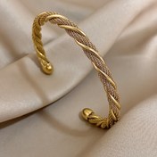Resim Erkekler için Paslanmaz Çelik Örgülü C Şekilli Bilezik - Altın Tonlu Açık Ayarlanabilir Bangle, Günlük Kıyafetler, Partiler & Hediyeler İçin Vintage Tarzı Takı, Bangle Bileklik, Parti Aksesuarı, Yüksek Kaliteli Bitiş 